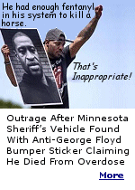 The sticker reflects a controversial theory surrounding George Floyd's death claiming he died from an overdose rather than as a result of the police restraint that preceded his death. Supporters of the theory say the circumstances of Floyd's death have been misrepresented and the officers involved were unfairly blamed for what they consider to have been primarily a drug-related incident. This is highly contentious, as it challenges the widely accepted account of the circumstances surrounding Floyd's death.